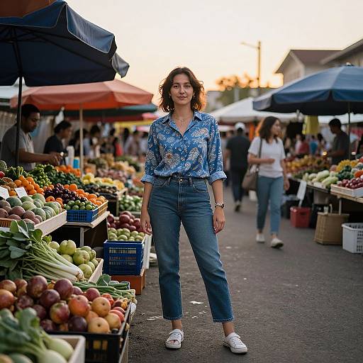 Vibrant Sunset Market with Woman