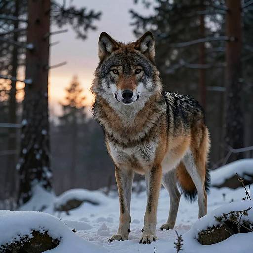 Alpha Wolf in Snowy Pine Forest