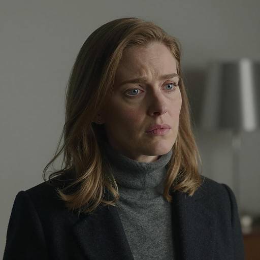 Concerned Woman in Gray Turtleneck