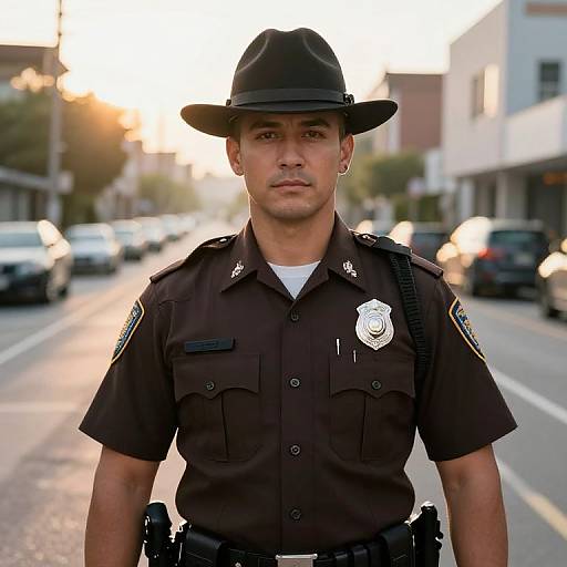 Confident Male Police Officer at Sunrise