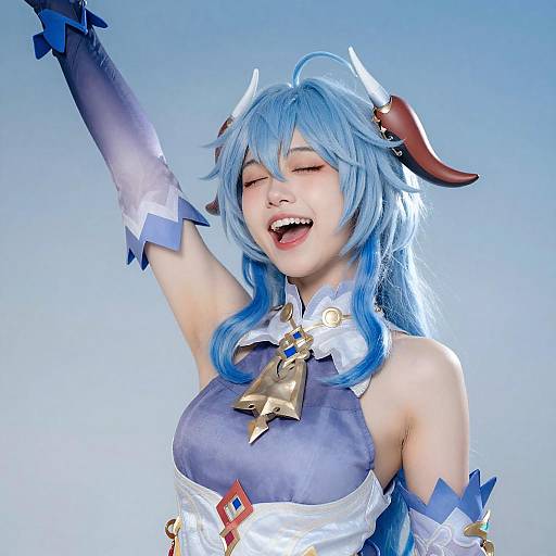 Joyful Blue-Haired Anime Cosplay