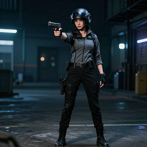 Confident Tactical Female in Urban Night