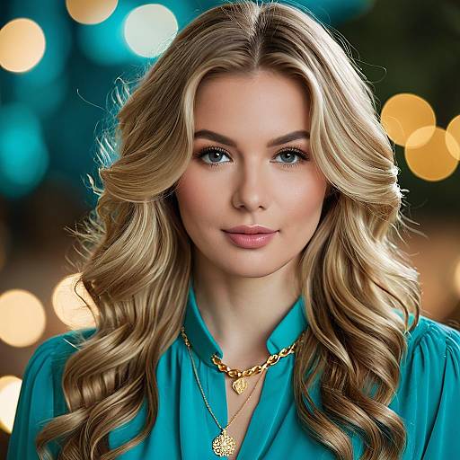 Portrait of Young Woman with Blonde Wavy Hair