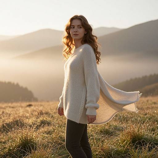 Graceful Model in Knitwear Meadow Sunrise