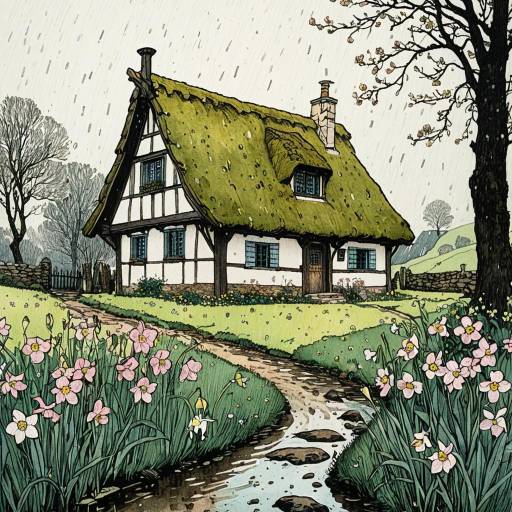 Cozy Medieval Flemish Cottage in Soft Rain