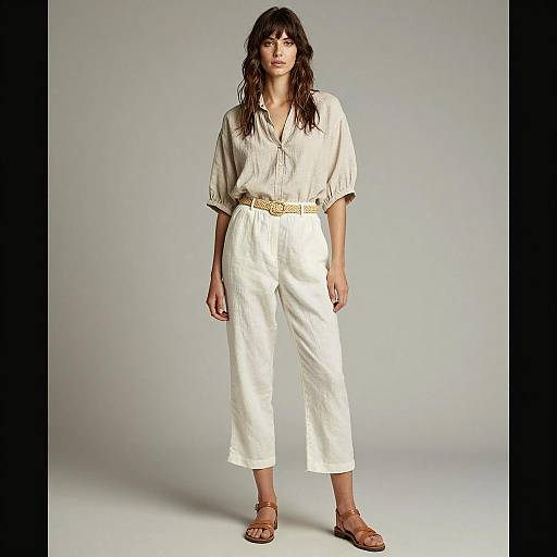 Stylish Young Woman in Linen Outfit