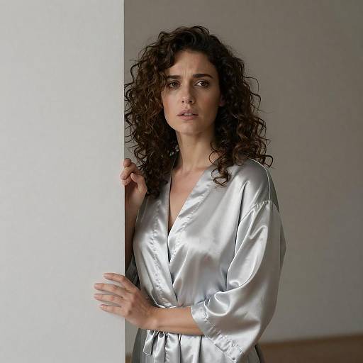 Woman Behind Pillar in Silver Robe