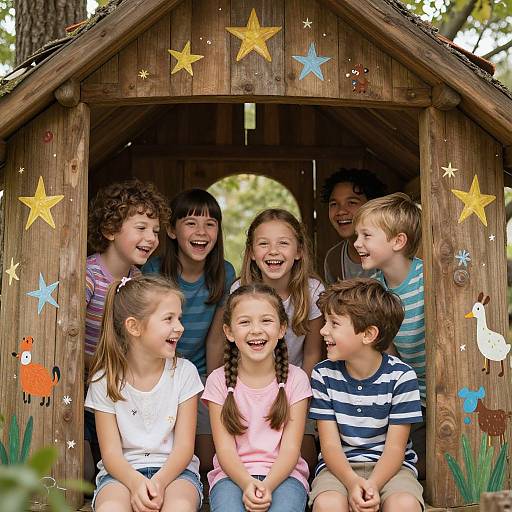 Joyful Kids in Cozy Treehouse