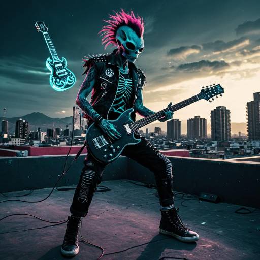 Punk Rock Alien in Dystopian Cityscape