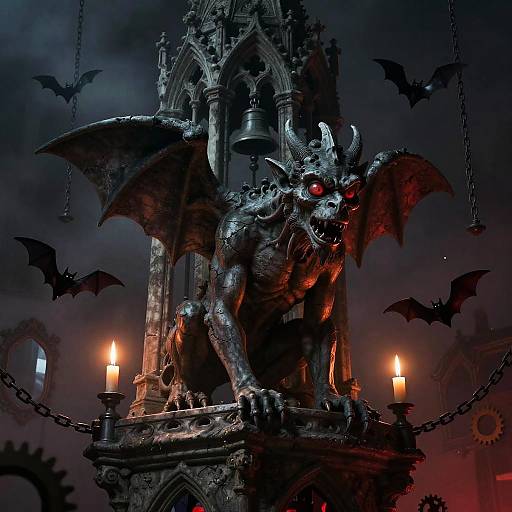 Brooding Gargoyle in Gothic Bell Tower