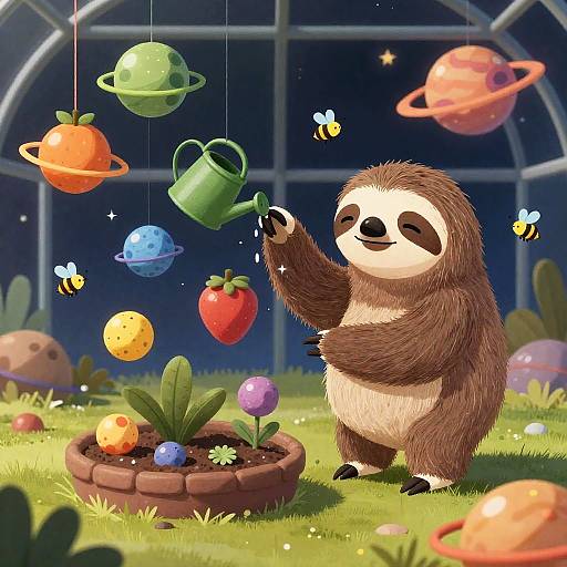 Whimsical Space Sloth Cosmic Garden