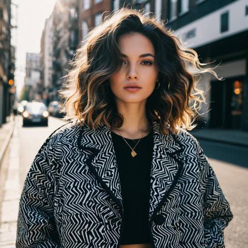 Young Woman with Wavy Crop Hairstyle in Urban Street