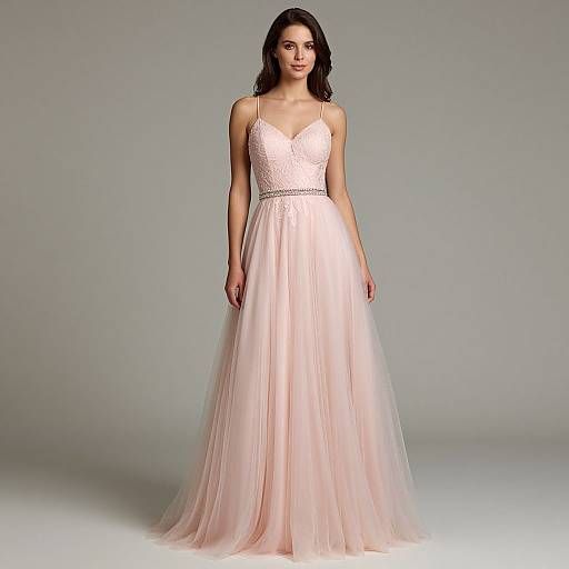 Elegant Woman in Pink Lace-Up Prom Dress