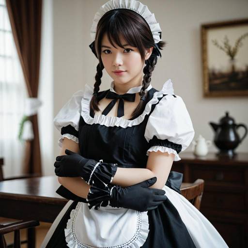 Young Woman in Black and White Maid Outfit