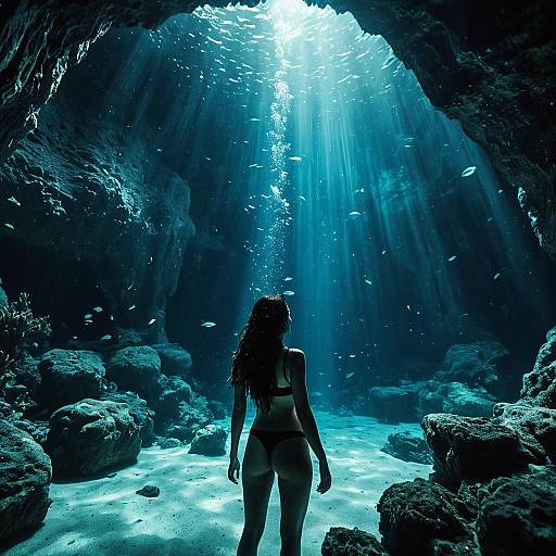 Woman in Mystical Underwater Cave