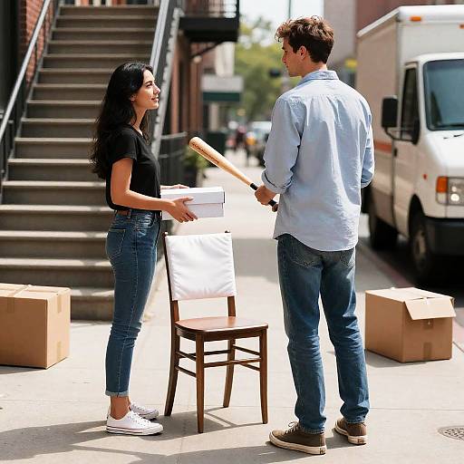 City Sidewalk Encounter with Sunlight Shadows