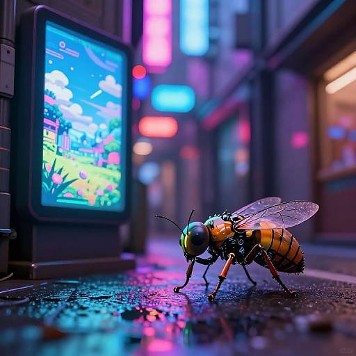 Robotic Insect in Neon Urban Alley