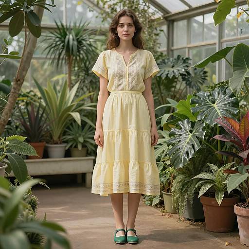 Graceful Woman in a Serene Greenhouse
