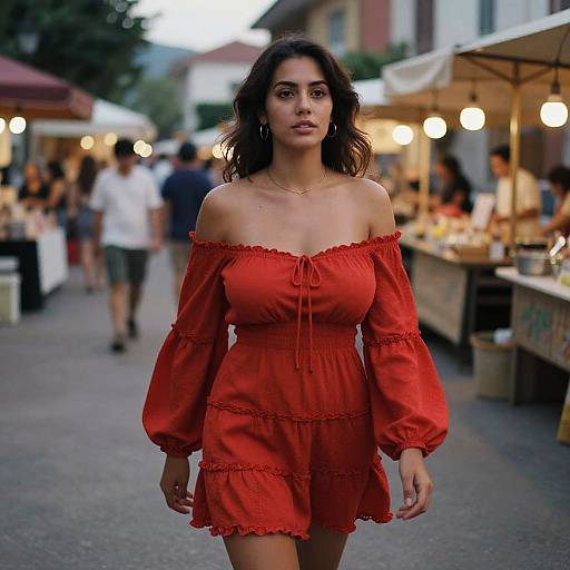 Bohemian Woman in Red Mini Dress