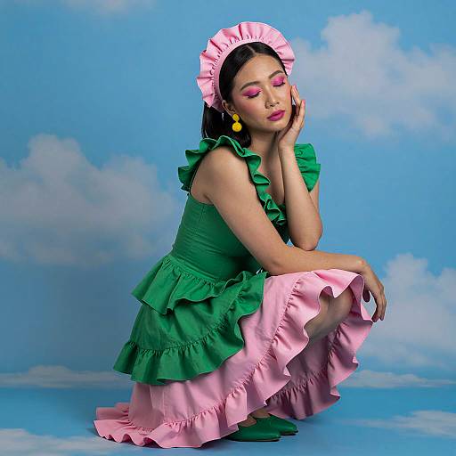 Vibrant Portrait of Asian Woman in Colorful Attire