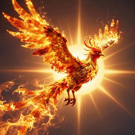 Sunfire Phoenix Soaring in Flames