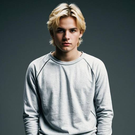 Blonde Young Man in Grey Sweatshirt Studio Portrait
