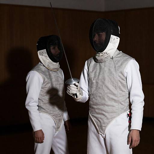 Two Fencers in Protective Gear