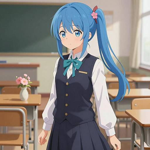 Vibrant Anime Schoolgirl in Classroom