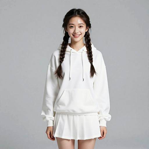 Photorealistic Girl in White Hoodie