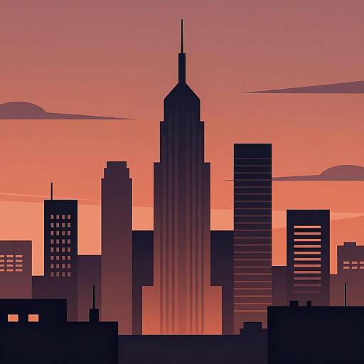 Brutalist Minimalism Meets Art Deco Urban Skyline