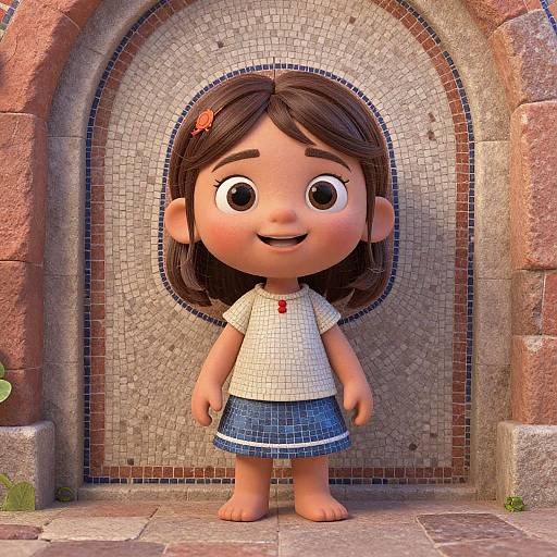 Pixar-Style Smiling Roman Mosaic Girl