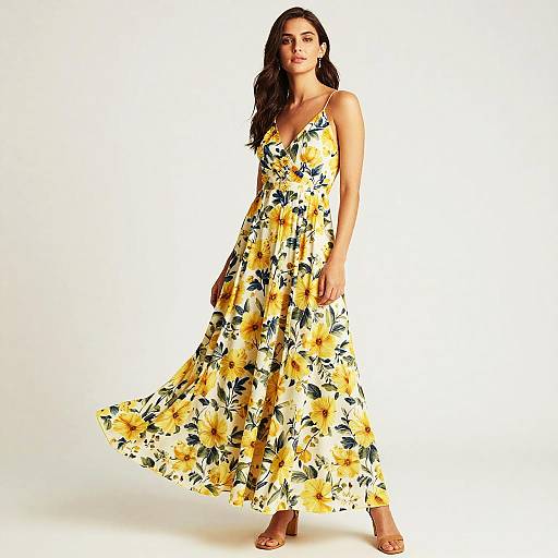 Woman in Yellow Floral Maxi Dress