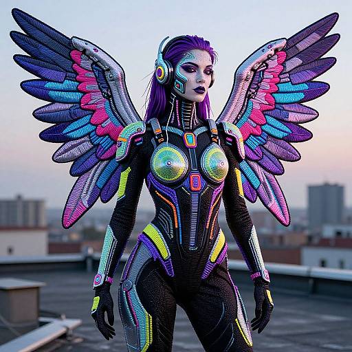 Futuristic Cyberpunk Angel Embroidery Patch