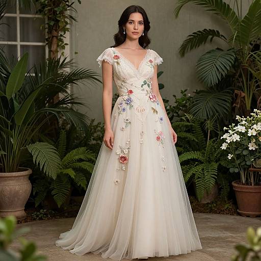 Elegant Vintage Dress in Indoor Garden