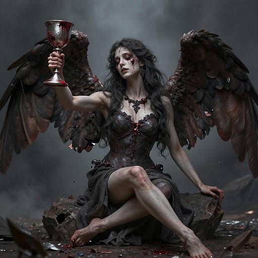 Fallen Angel Rising with Shattered Wings