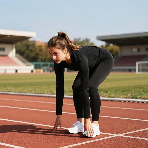 Young Woman Stretching on Running Track