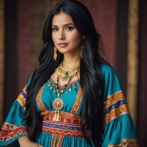 Woman in Vibrant Ethnic Bohemian Dress