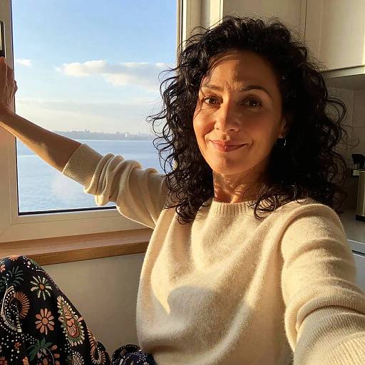 Candid Middle-Aged Woman Kitchen Selfie