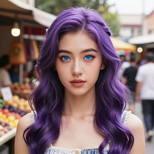 Vibrant Woman in Outdoor Market Scene