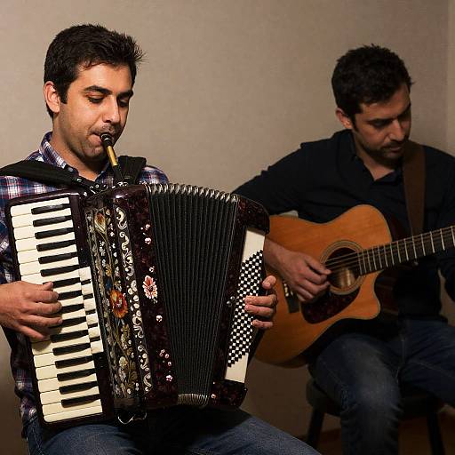Musical Duo in a Dimly Lit Room