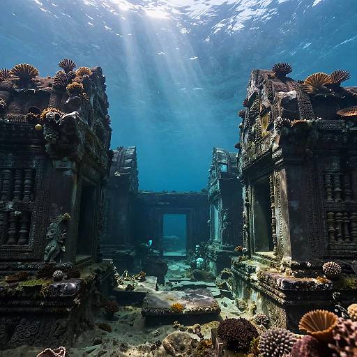 Submerged Ancient Ruins in Crystal Waters