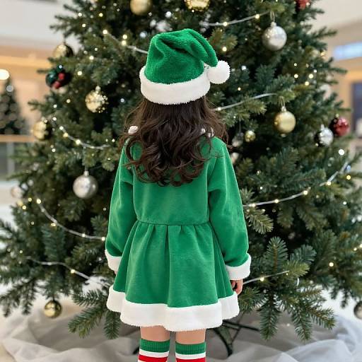 Girl in Green Christmas Outfit