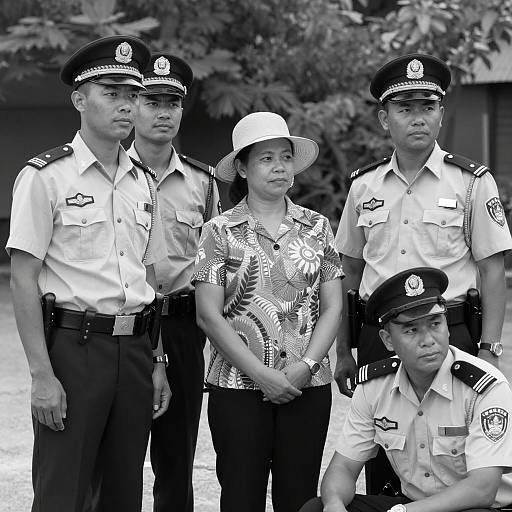 Candid Outdoor Black-and-White Group Portrait