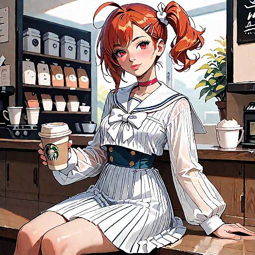 Casual Cafe Girl in Striped Dress