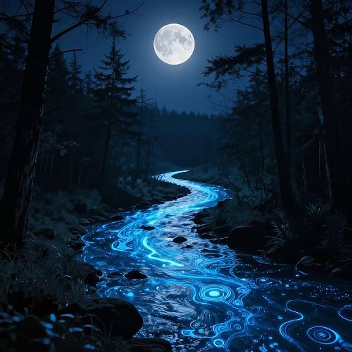 Nocturnal Moonlit River Landscape