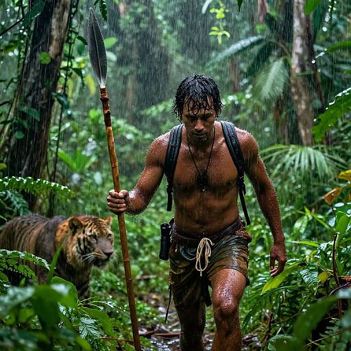 Jungle Survivor Amidst Rainstorm