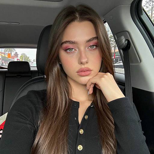 Young Woman in Car with Neutral Expression