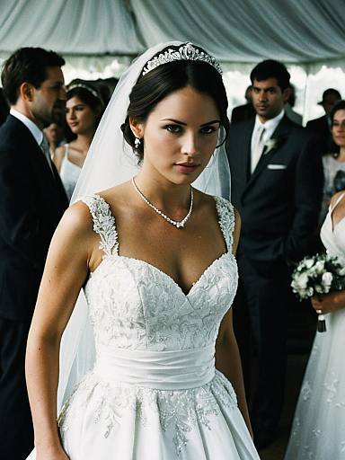 Bride in White Wedding Dress with Tiara