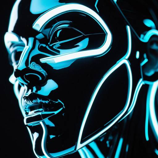 Cybernetic Humanoid Side Portrait with Neon Lights