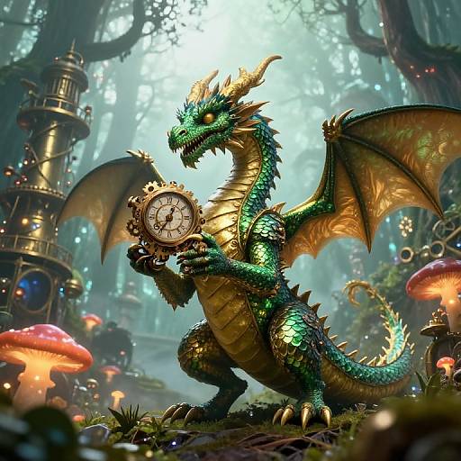 Regal Steampunk Dragon in Enchanted Realm
